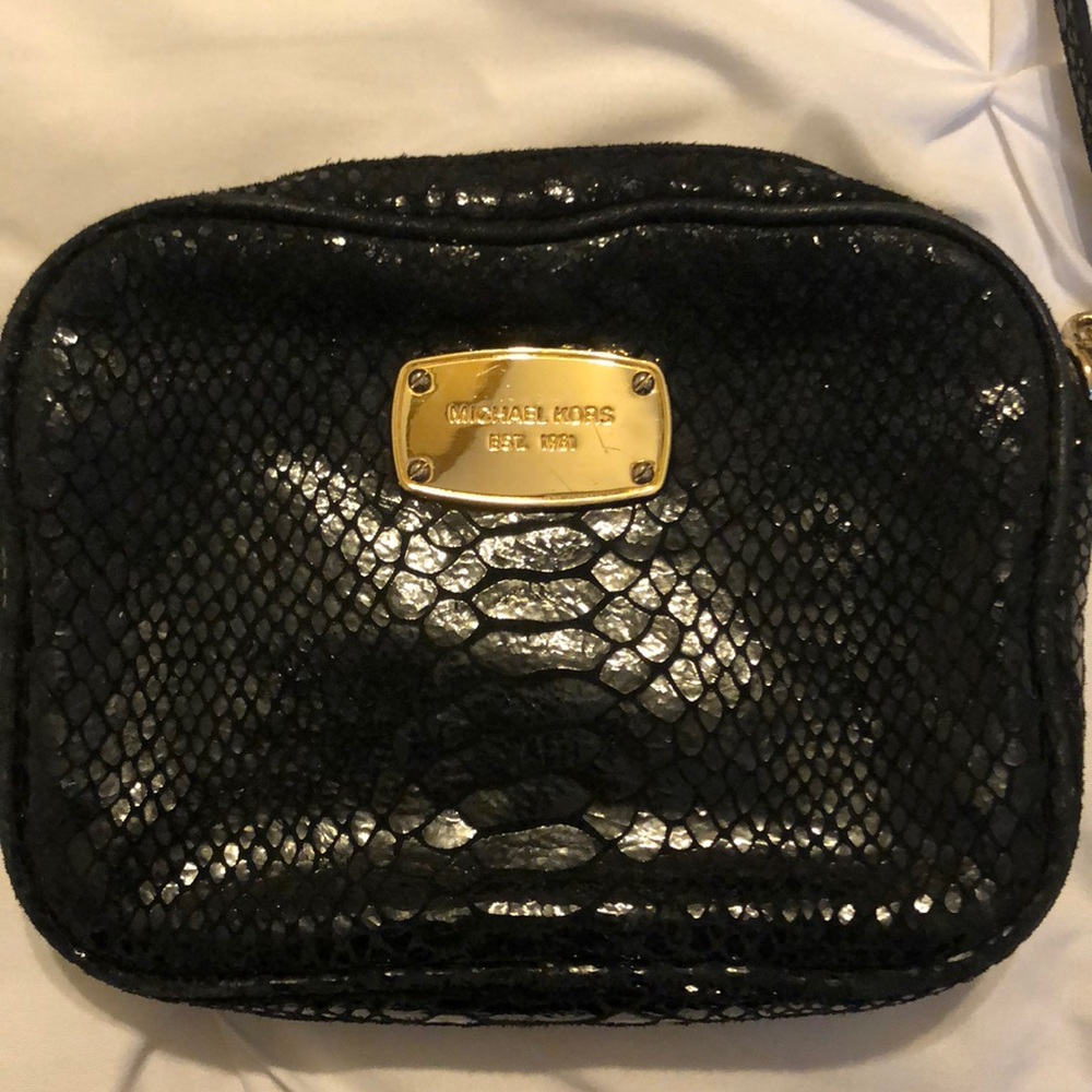 Black Snake Skin Print Michael Kors Cross Body Bag
